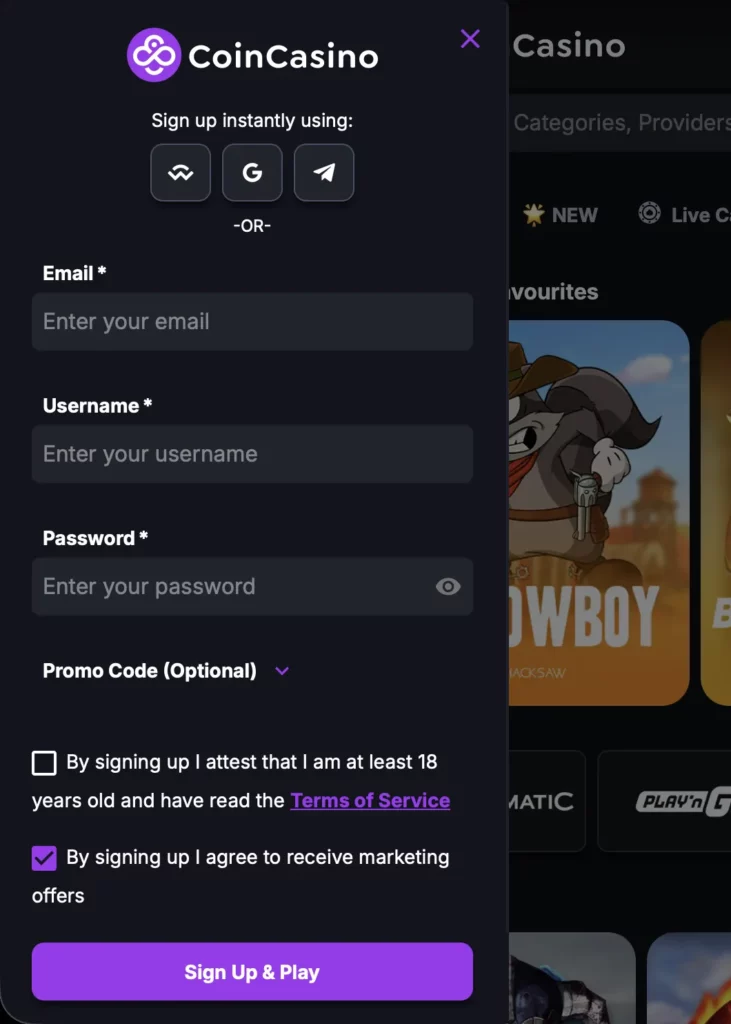 How to Register at CoinCasino